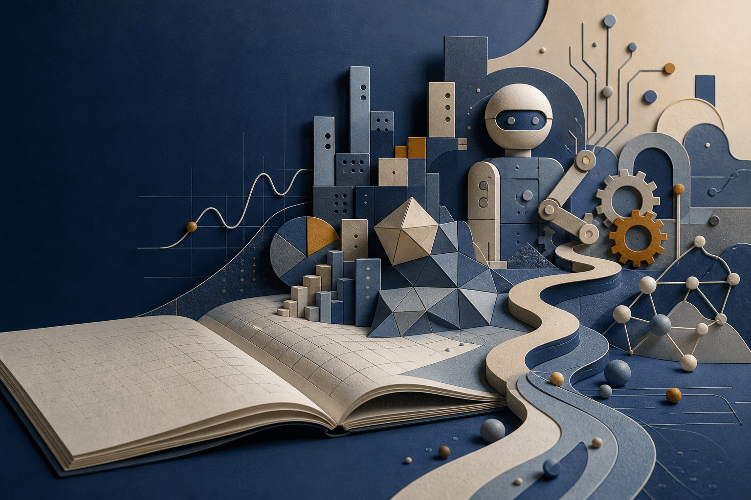 A tactile blue paper sculpture connecting mathematics, robotics, circuits, and creative problem solving