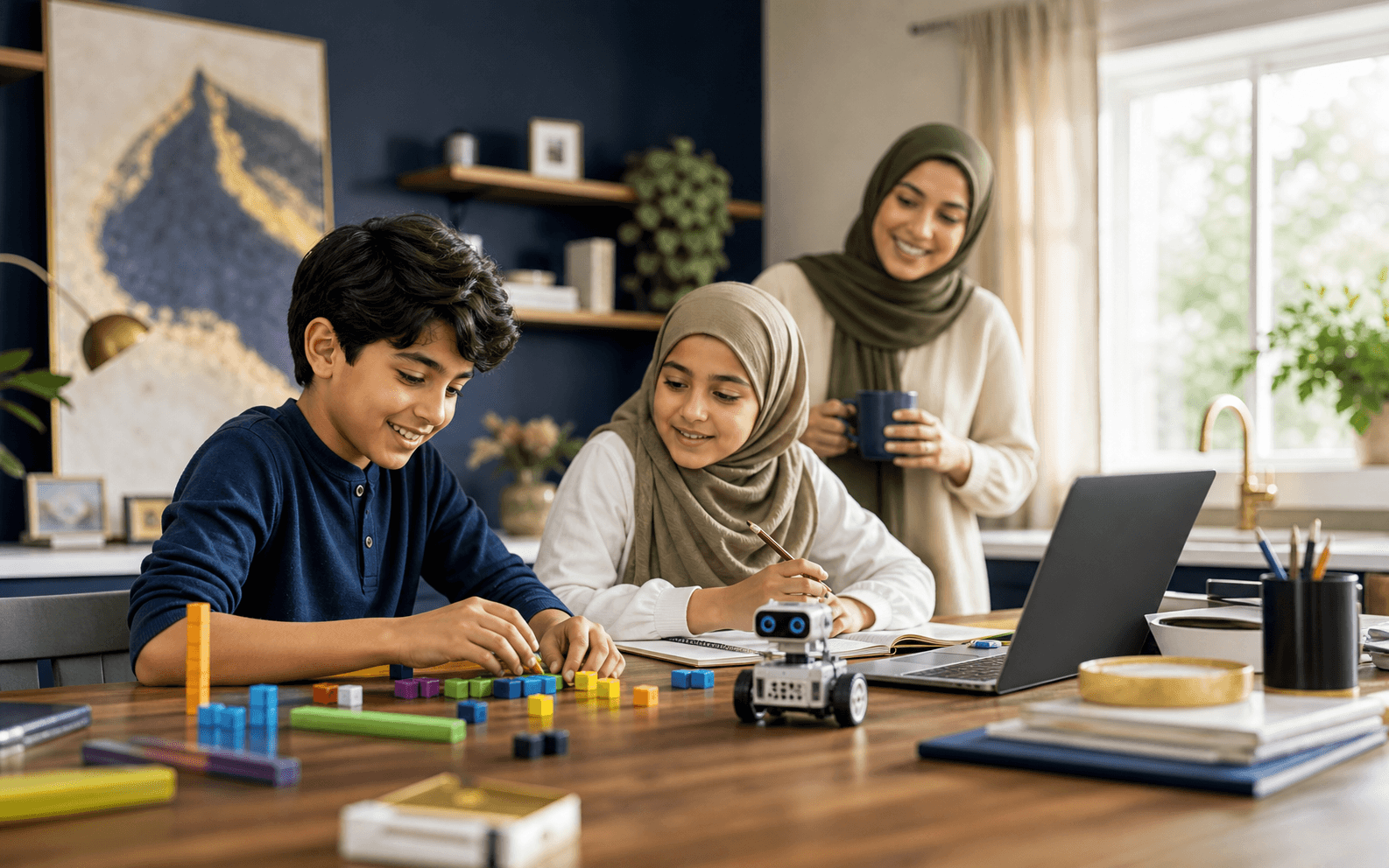 A teenage learner combining coding, mathematics, and a small electronics project at home