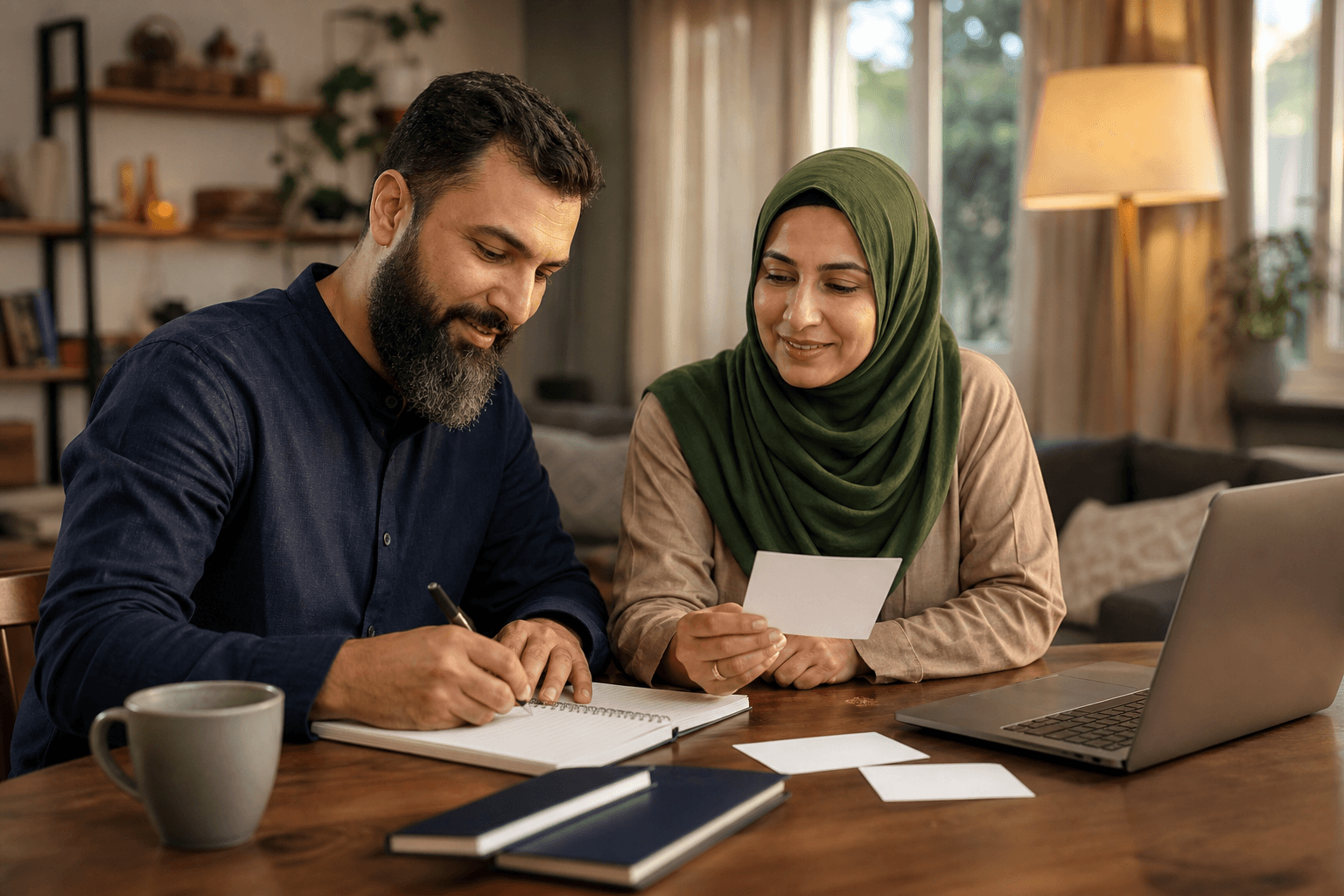 Parents preparing thoughtful questions before a family learning call