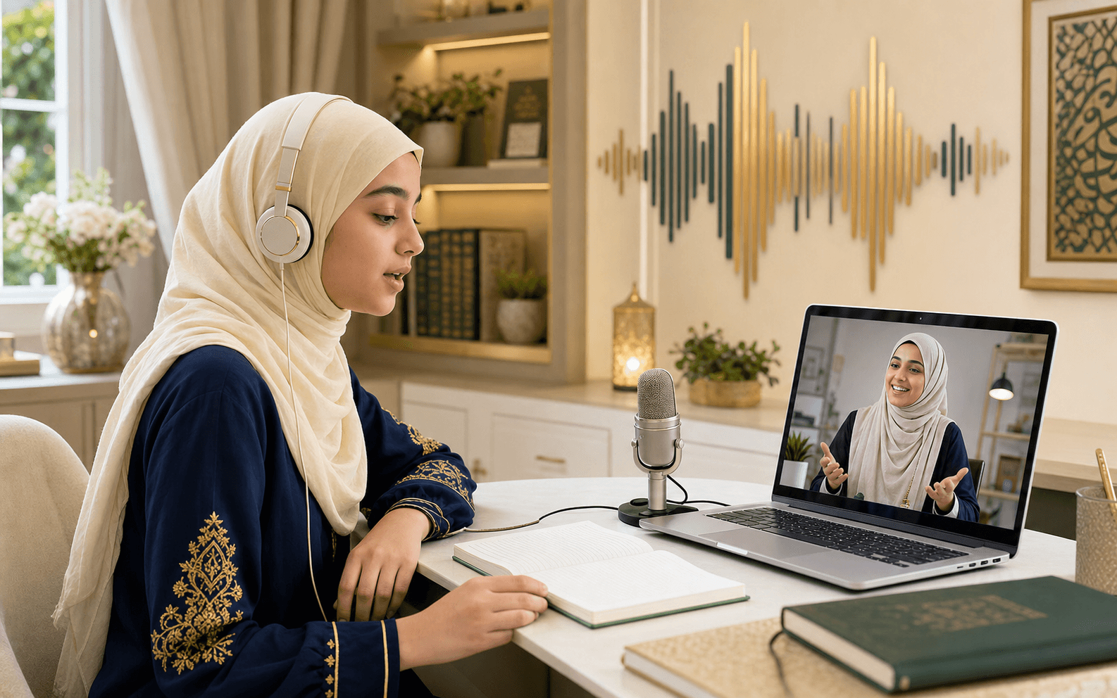 A learner practicing Quran recitation during a live online Tajweed lesson